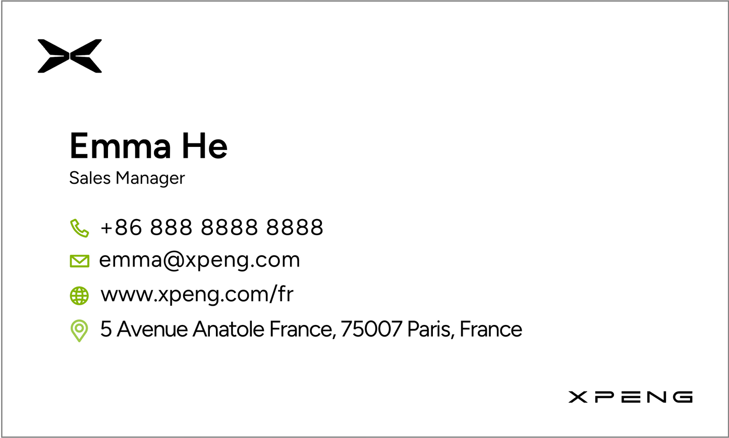 XPENG Sales Business Card