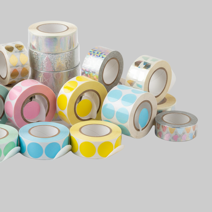 不干胶和标贴，几卷，有的撕开，有的没撕开